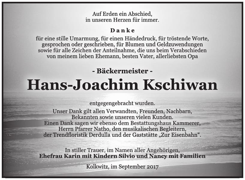 Danksagung Hans-Joachim Kschiwan