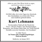 Danksagung Kurt Lehmann