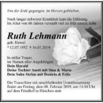 Traueranzeige Ruth Lehmann, geb. Howel