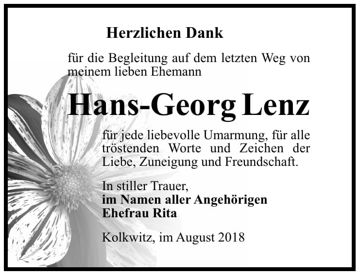 Danksagung Hans-Georg Lenz