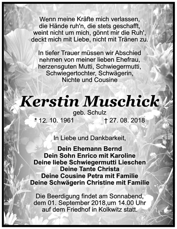 Traueranzeige Kerstin Muschick, geb. Schulz