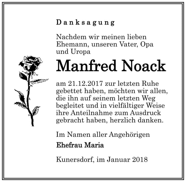 Danksagung Manfred Noack