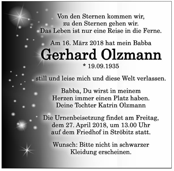 Traueranzeige Gerhard Olzmann