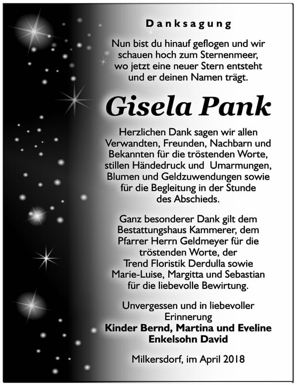 Danksagung Gisela Pank