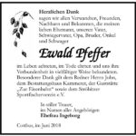 Danksagung Ewald Pfeffer