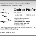 Traueranzeige Gudrun Pfeifer, geb. Mayer