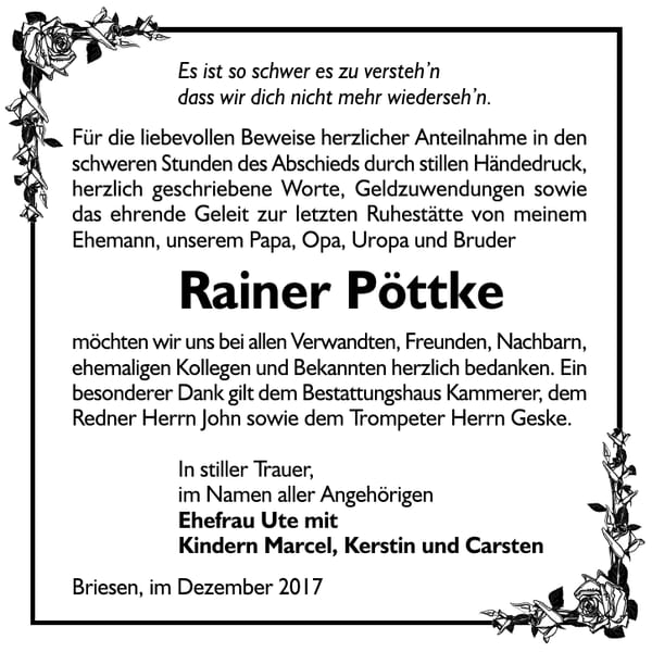Danksagung Rainer Pöttke