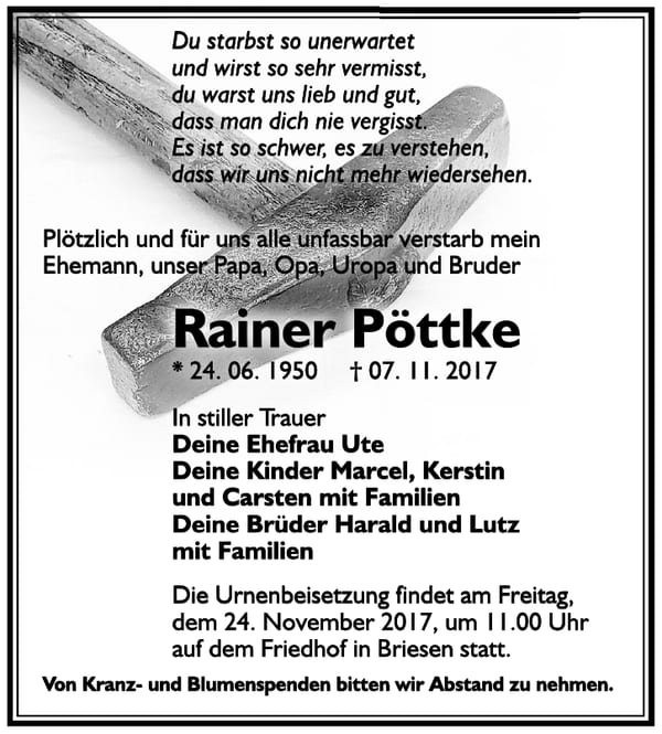 Traueranzeige Rainer Pöttke