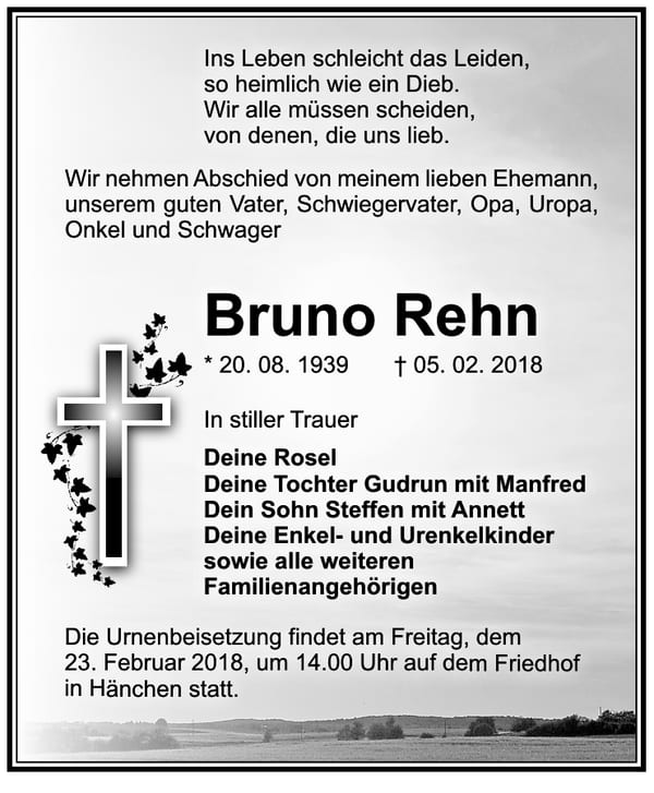 Traueranzeige Bruno Rehn