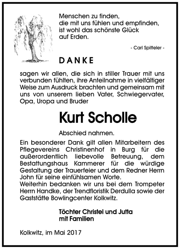 Danksagung Kurt Scholle