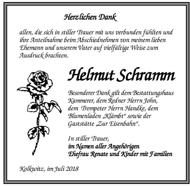 Danksagung Helmut Schramm