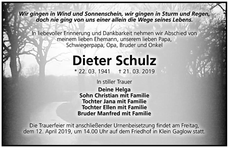 Traueranzeige Dieter Schulz