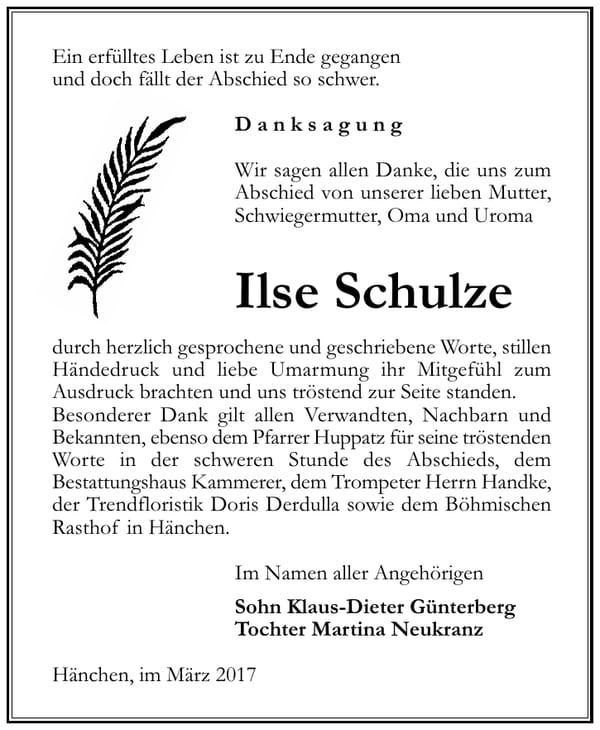Danksagung Ilse Schulze