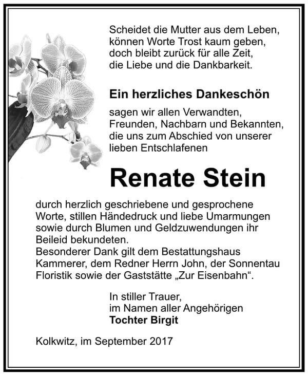 Danksagung Renate Stein