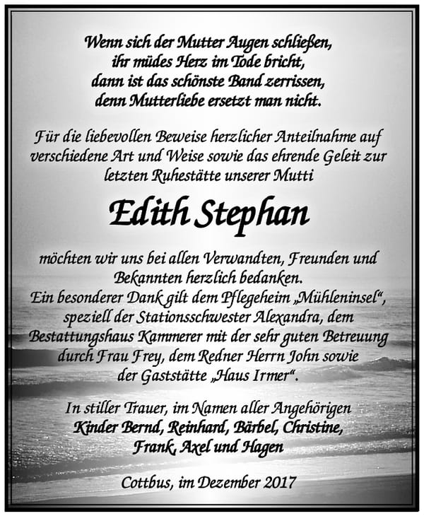 Danksagung Edith Stephan