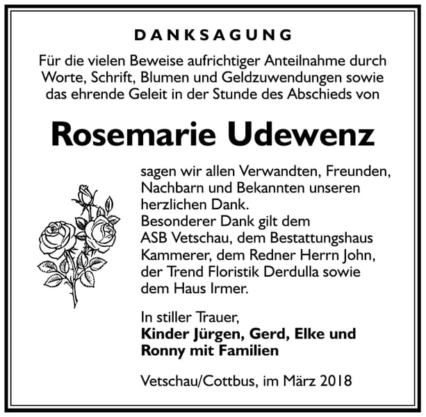 Danksagung Rosemarie Udewenz
