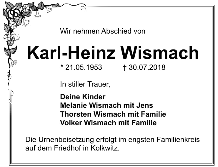 Traueranzeige Karl-Heinz Wismach