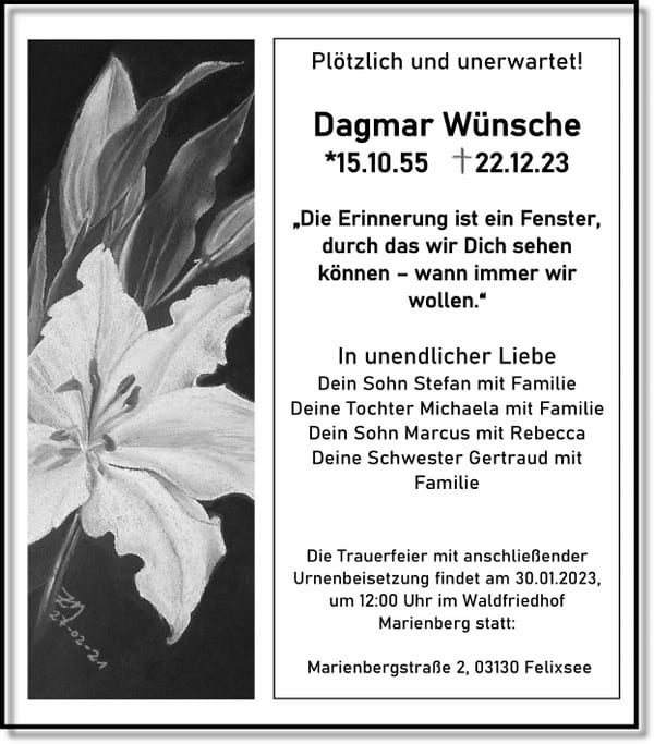 Traueranzeige Dagmar Wünsche