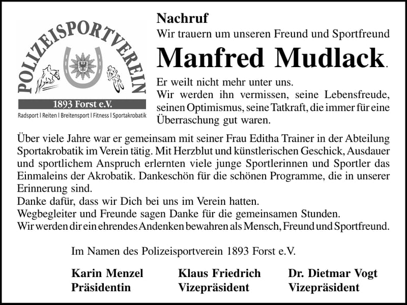 Nachruf Manfred Mudlack