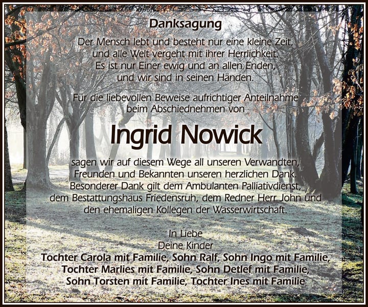 Danksagung Ingrid Nowick