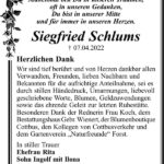 Danksagung Siegfried Schlums