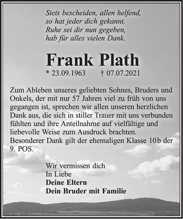 Danksagung Frank Plath