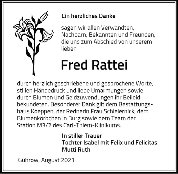 Danksagung Fred Rattei