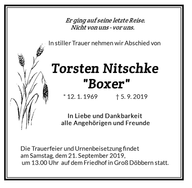 Traueranzeige Torsten Nitschke „Boxer“