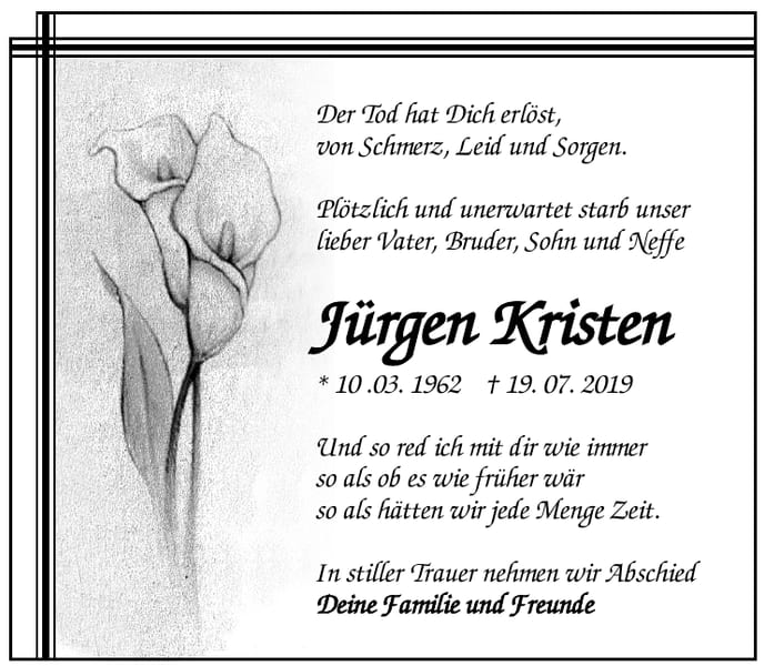Danksagung Jürgen Kristen
