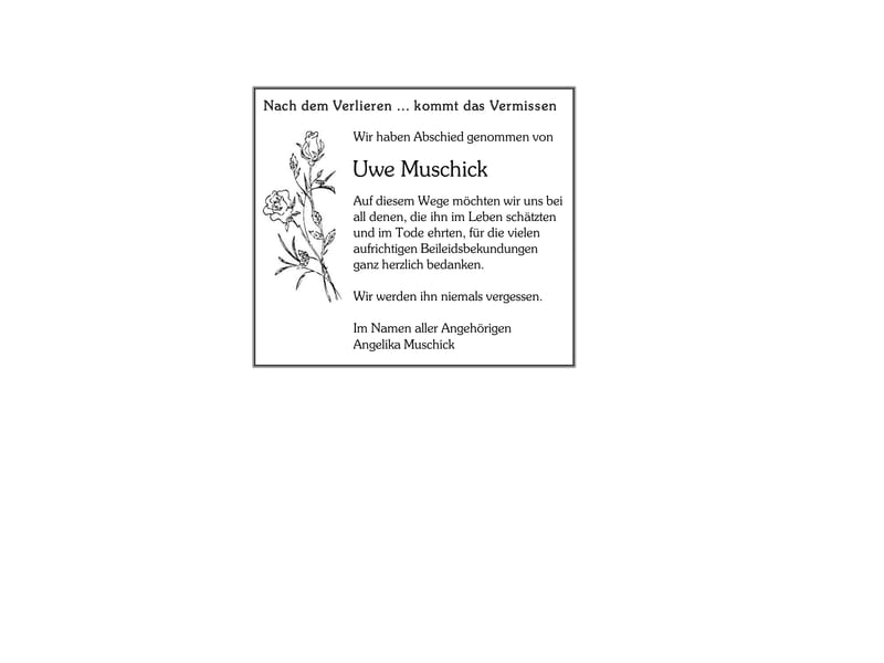 Traueranzeige Uwe Muschick