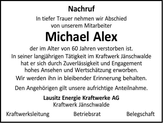 Nachruf Michael Alex