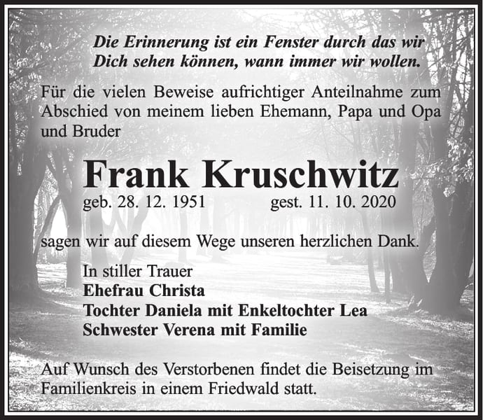 Traueranzeige Frank Kruschwitz