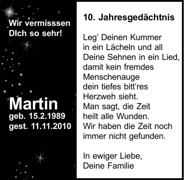 Jahresgedenken Martin