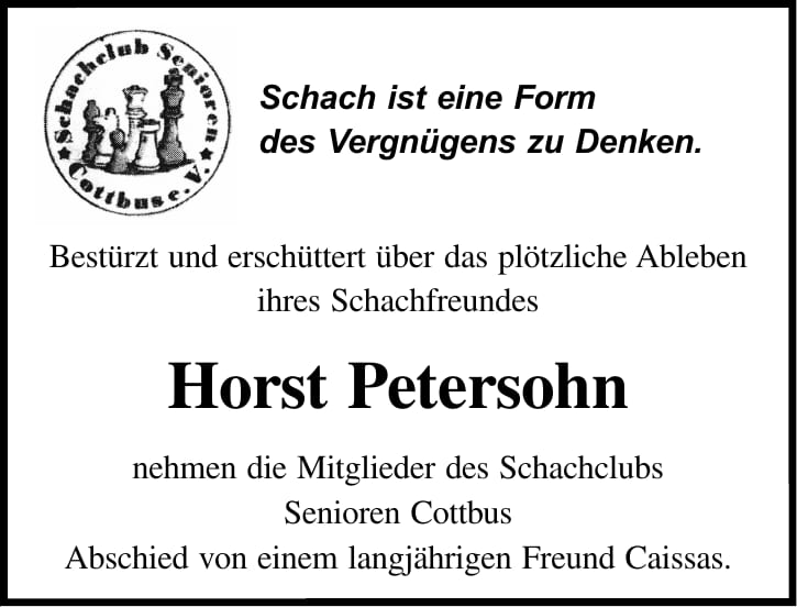 Traueranzeige Horst Petersohn