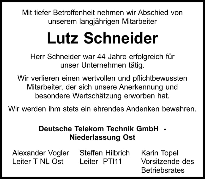 Nachruf Lutz Schneider