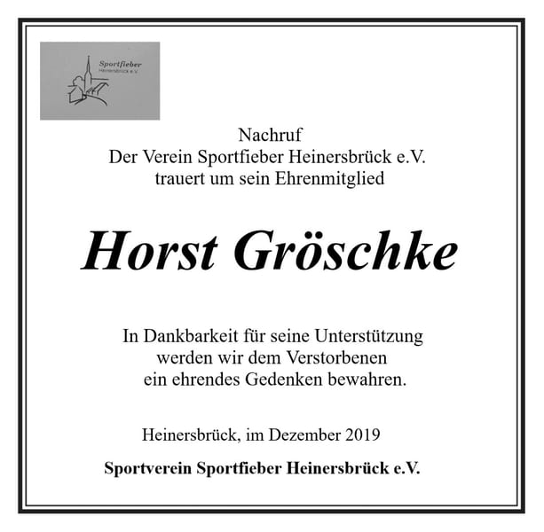 Traueranzeige Horst Gröschke
