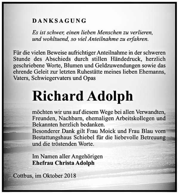 Danksagung Richard Adolph