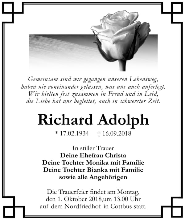 Traueranzeige Richard Adolph