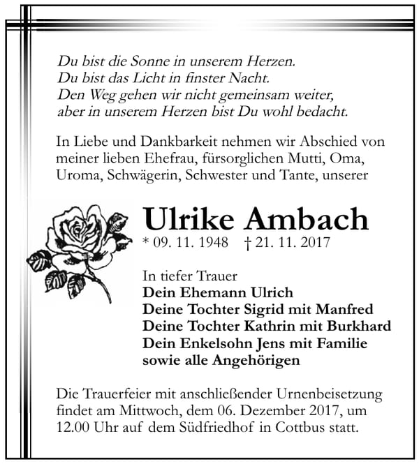 Traueranzeige Ulrike Ambach