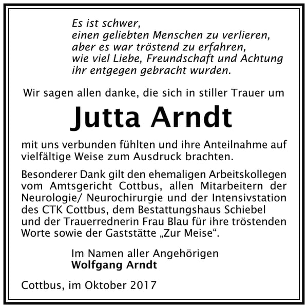 Danksagung Jutta Arndt