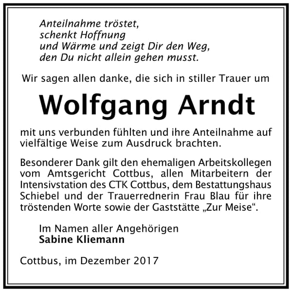 Danksagung Wolfgang Arndt