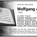 Traueranzeige Wolfgang Arndt