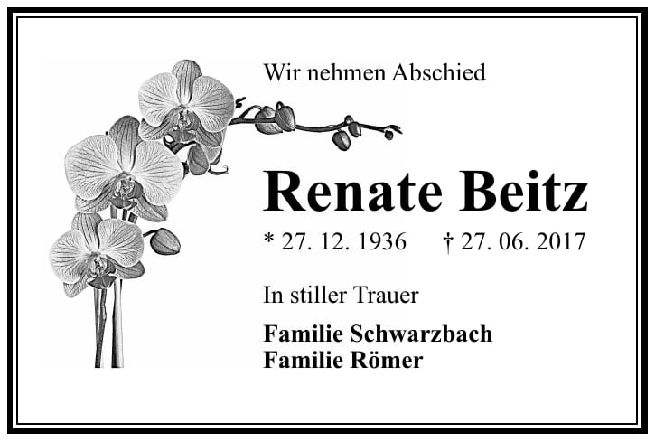 Traueranzeige Renate Beitz