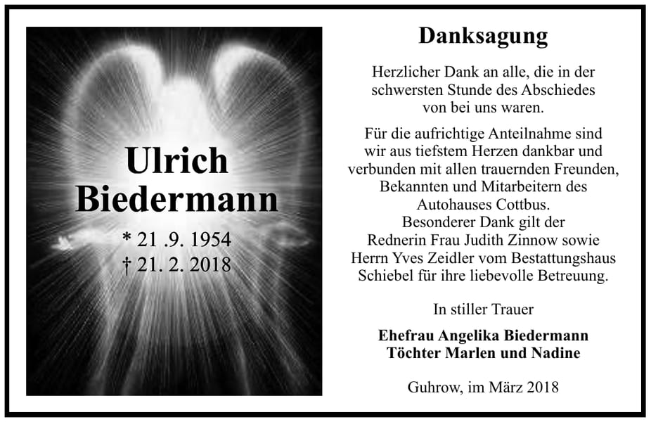 Danksagung Ulrich Biedermann