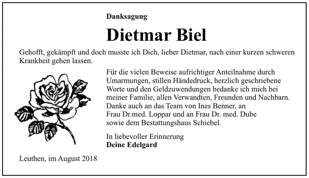 Danksagung Dietmar Biel