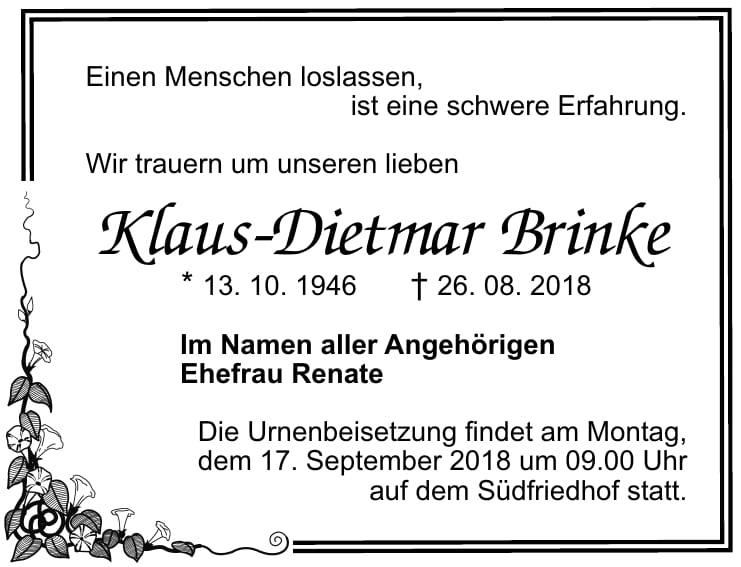 Traueranzeige Klaus-Dietmar Brinke