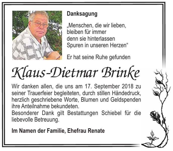 Danksagung Klaus-Dietmar Brinke