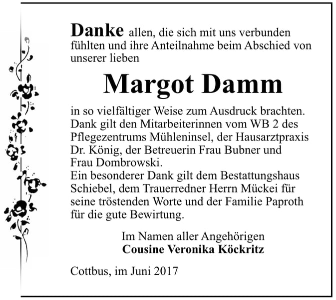 Danksagung Margot Damm