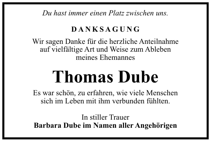 Danksagung Thomas Dube