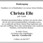 Danksagung Christa Elle, geb. Gjardy
